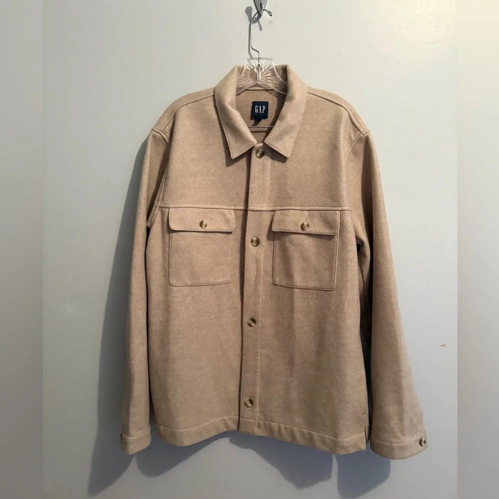 Gap Women’s Wool Blend Cream Tan Shacket Large Button Down Soft Chore Coat - Picture 7 of 15